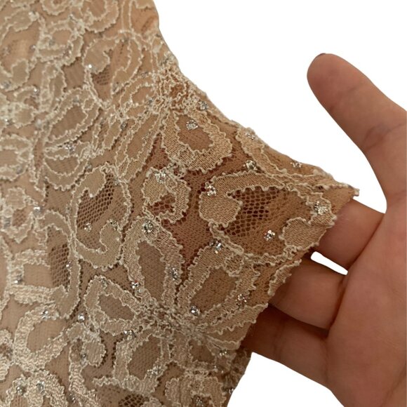 Brittany Black Beige Bling Sparkle Glittery Lace Top for Women - Picture 3 of 10